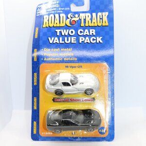 Road & Track 2 car pack C5 Corvette and Viper GTS card shows age/shelf wear